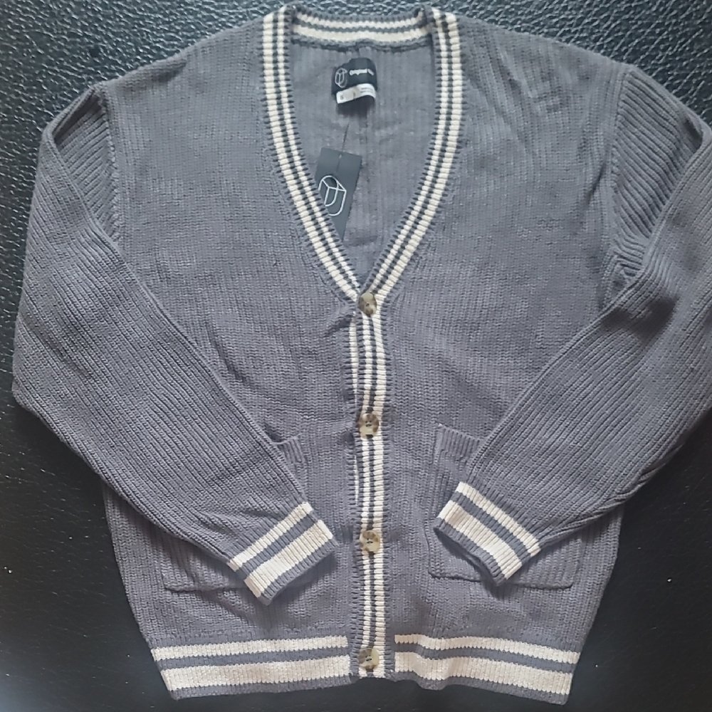 Original Use Charcoal Gray with White Trim Cardigan